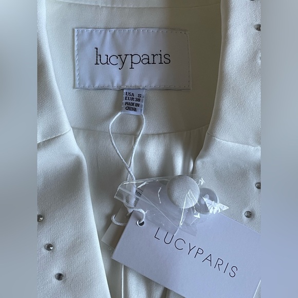 Lucy Paris White Embellished Blazer Dress Bridal Engagement Cocktail S - Picture 11 of 13